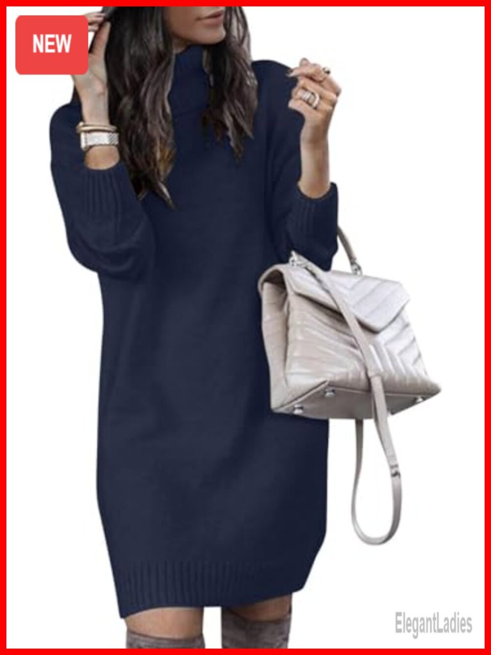 SENFURE Women Turtleneck Sweater Dress Oversized Long Sleeve Knit Pullover
